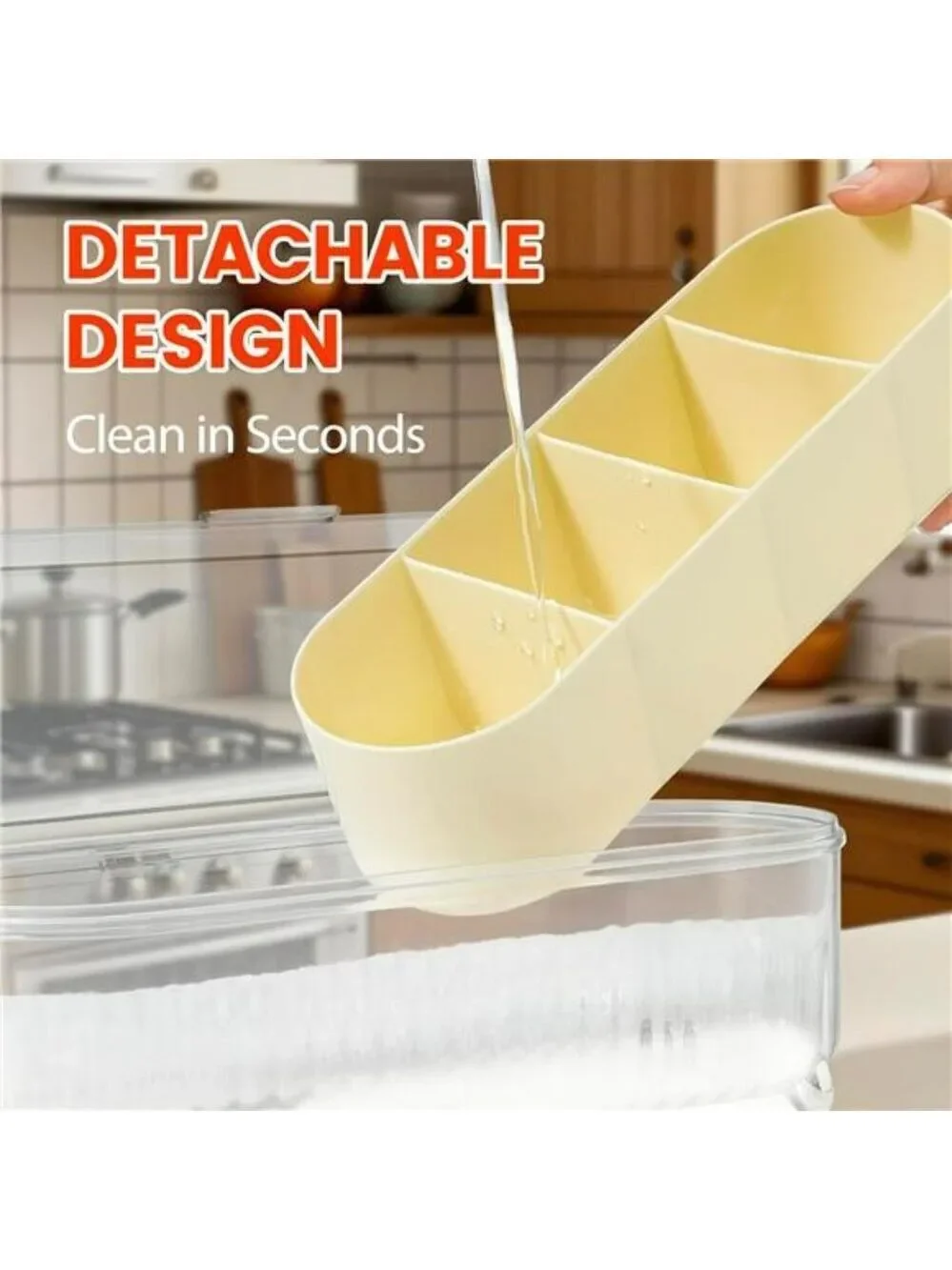 Clear spice organizer box with 4 compartments lids and spoons kitchen storage se